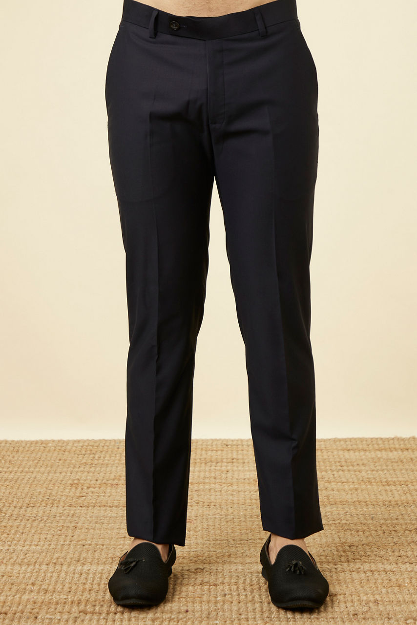 Manyavar Midnight Blue Floral Patterned Suit - view 4