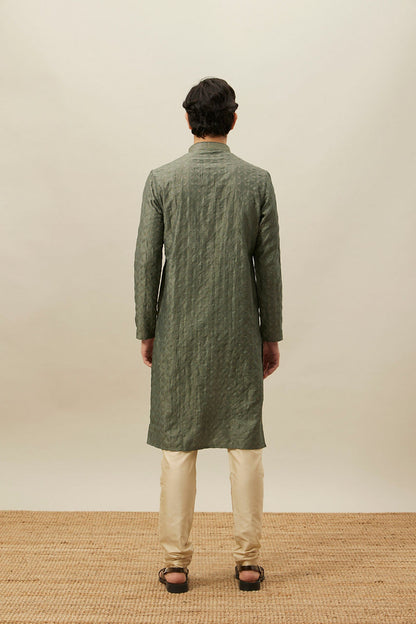Manyavar Sage Green Diamond Patterned Kurta Set - view 6