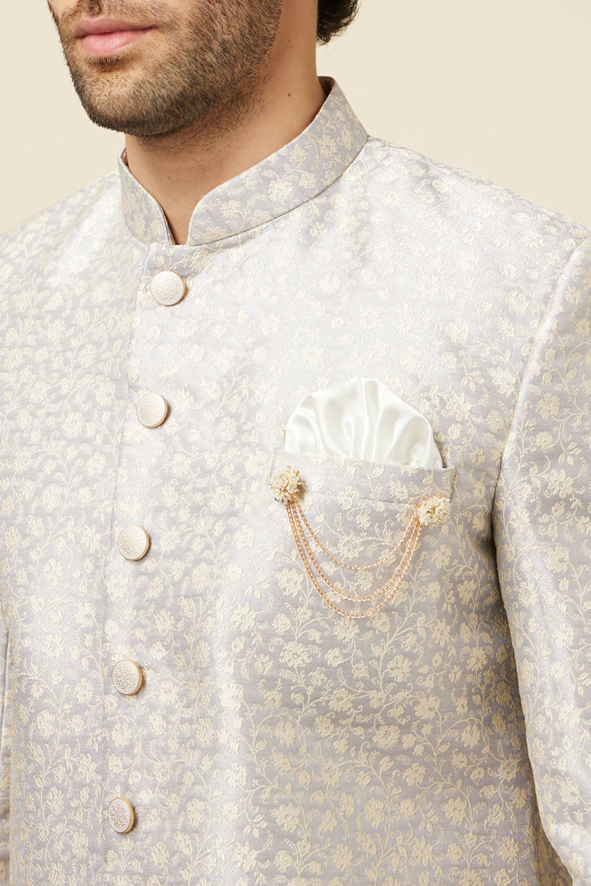 Manyavar Light Lilac Floral Patterned Indo Western Jacket - view 2