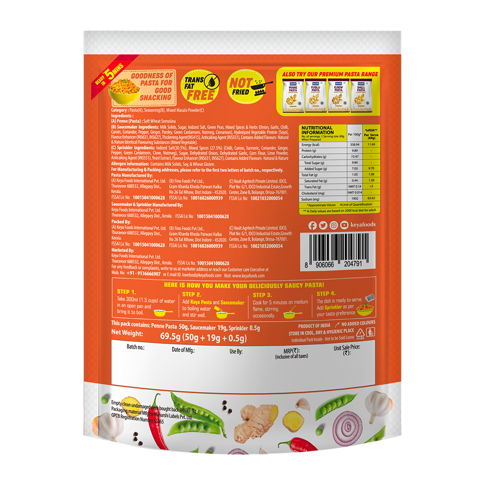 Keya Masala Instant Pasta Indian Style with aromatic spices, ready to cook, served in a bowl. - Image 3