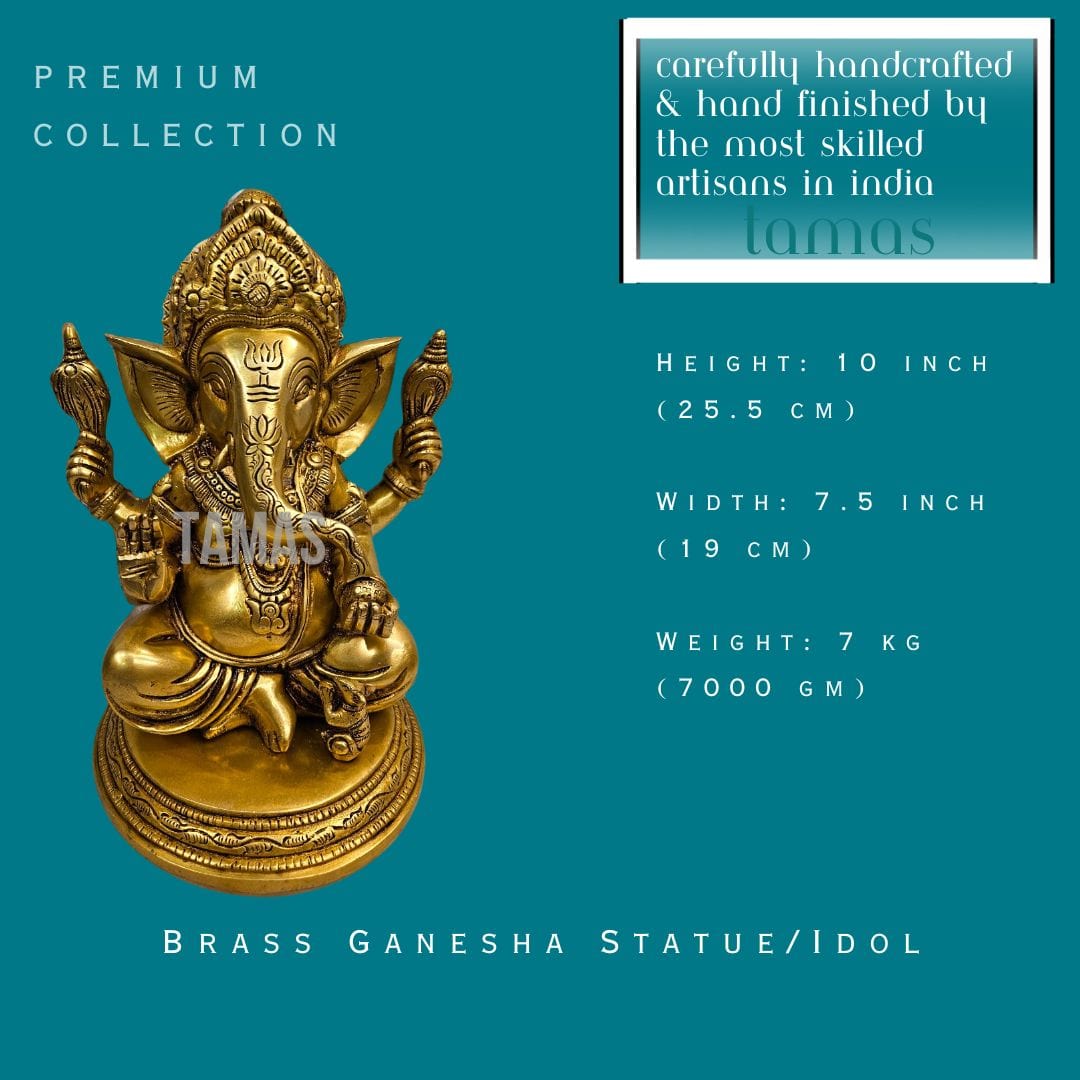 Tamas Brass Ganesha Statue/Idol(Golden) - PUSHMYCART