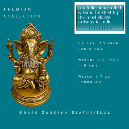 Tamas Brass Ganesha Statue/Idol(Golden) - PUSHMYCART