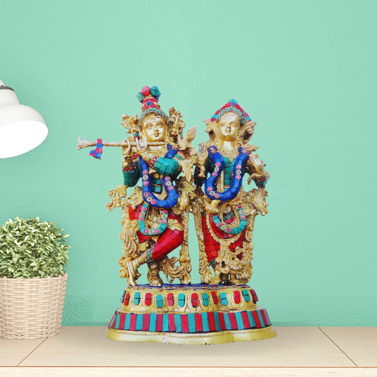 Brass Radha Krishna With Base God Statue 10.83Kg - PUSHMYCART