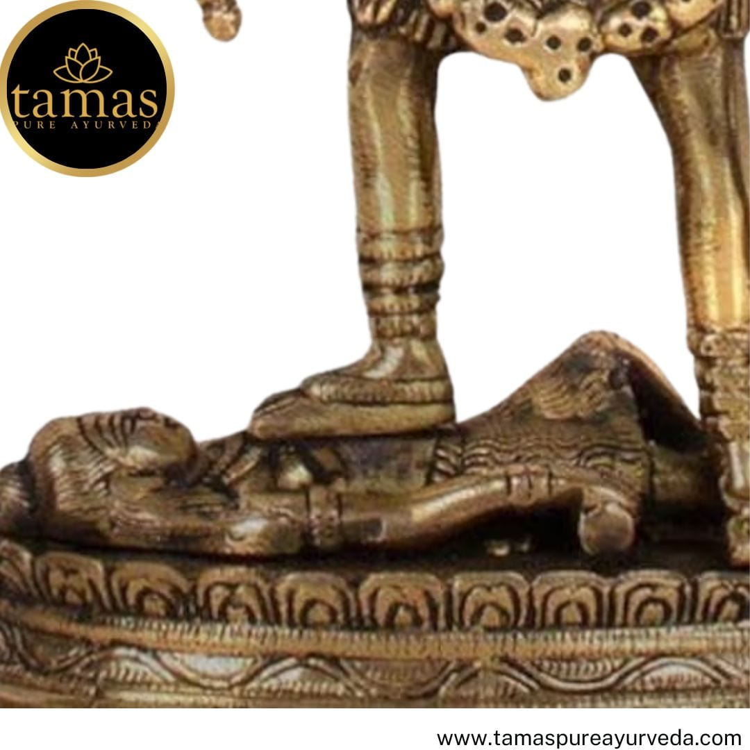Tamas Brass Handcrafted Mahakali Kalika Maa Statue / Idol with Antique Finish ( Golden) (Pack of 1) - PUSHMYCART
