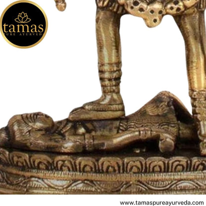 Tamas Brass Handcrafted Mahakali Kalika Maa Statue / Idol with Antique Finish ( Golden) (Pack of 1) - PUSHMYCART
