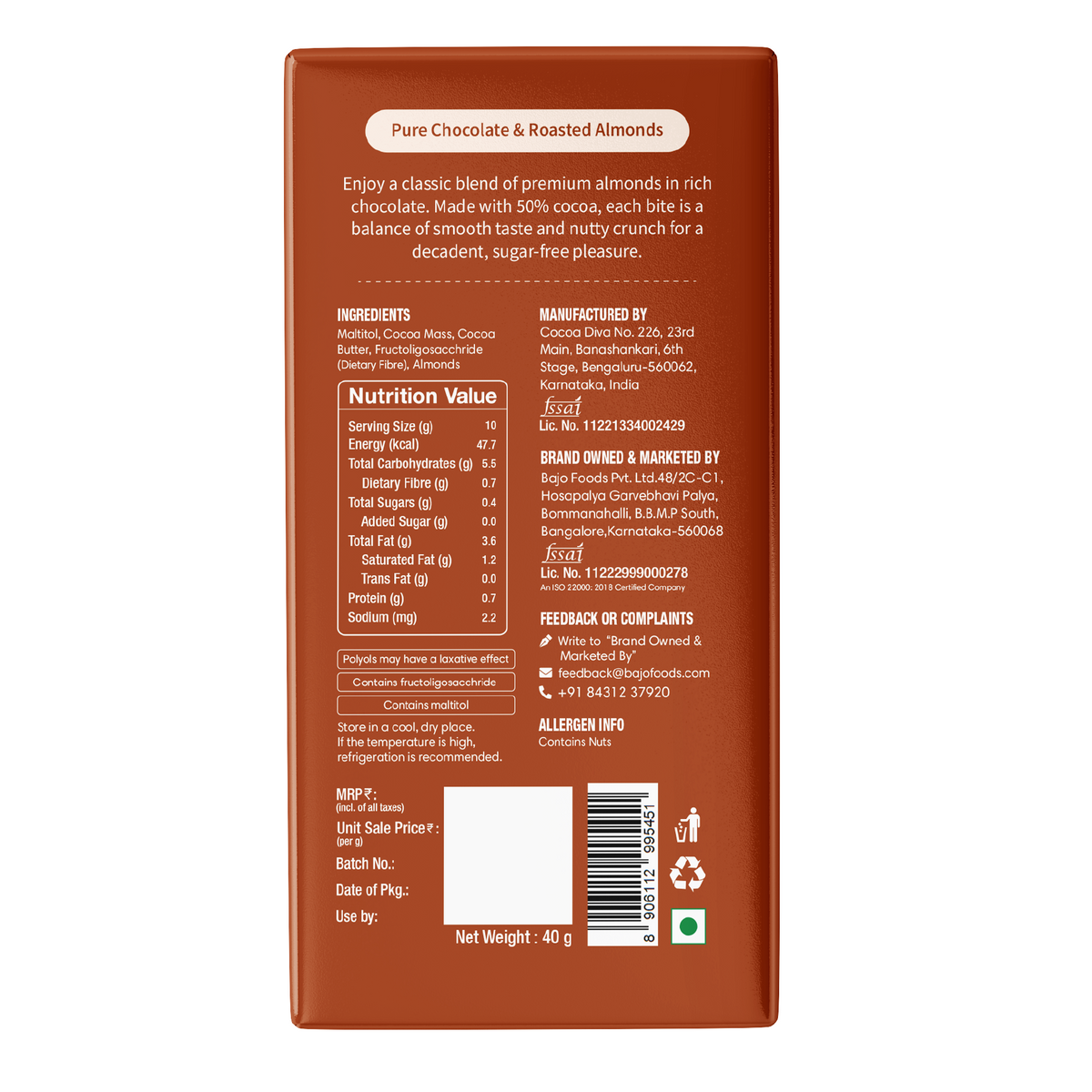 Guilt Free Almond Delight Dark Chocolate 