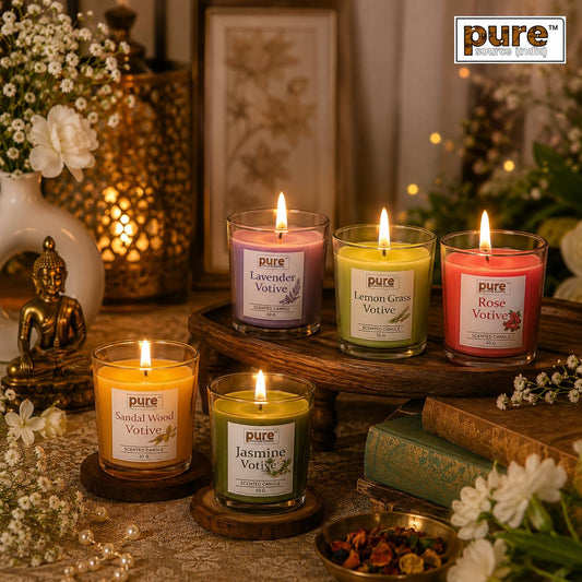 Pure Source India Scented Votive Candle Gift Set of 6 50 g Lemongrass Lavender Rose