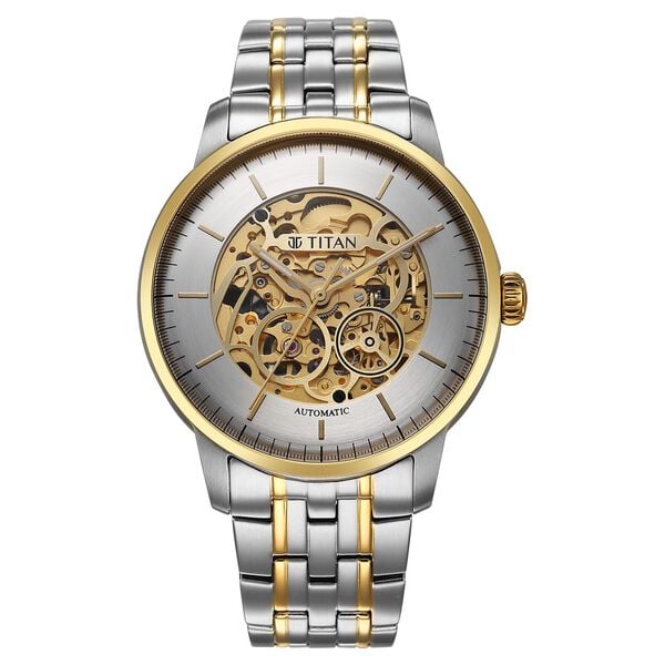 Titan Golden Heart Skeletal Automatic Analog with Silver Dial Dual