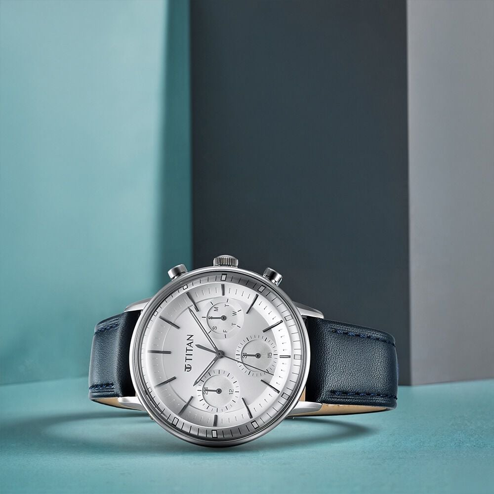 Titan Light Leathers Quartz Multifunction Grey Dial Stainless Steel Strap Watch for Men - image 1