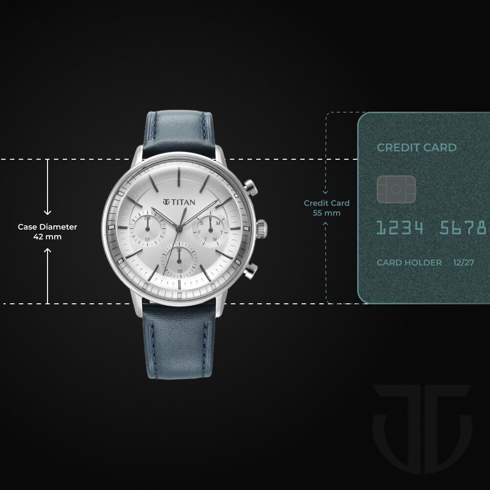 Titan Light Leathers Quartz Multifunction Grey Dial Stainless Steel Strap Watch for Men