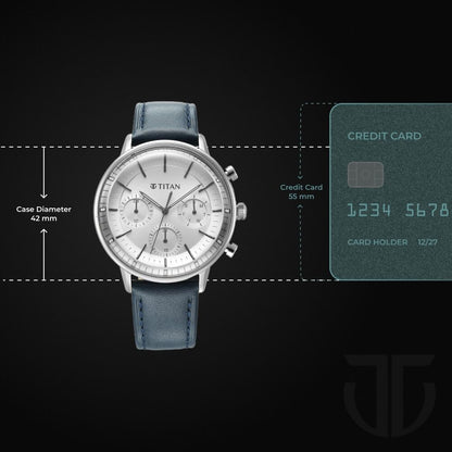 Titan Light Leathers Quartz Multifunction Grey Dial Stainless Steel Strap Watch for Men