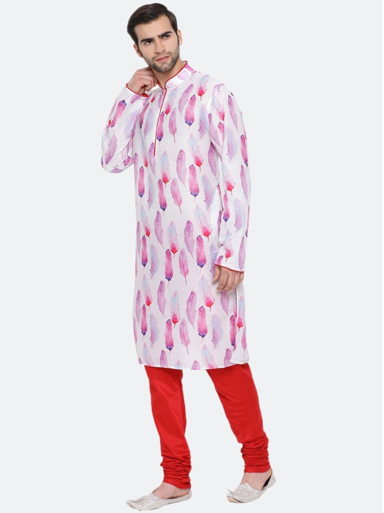 Vastramay Cotton Blend Multicolor-Base-White Baap Beta Kurta Pyjama Set - PUSHMYCART