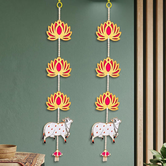 Jeevan Handicraft Pichwai Cow Lotus Hanging Pair 32 Inch