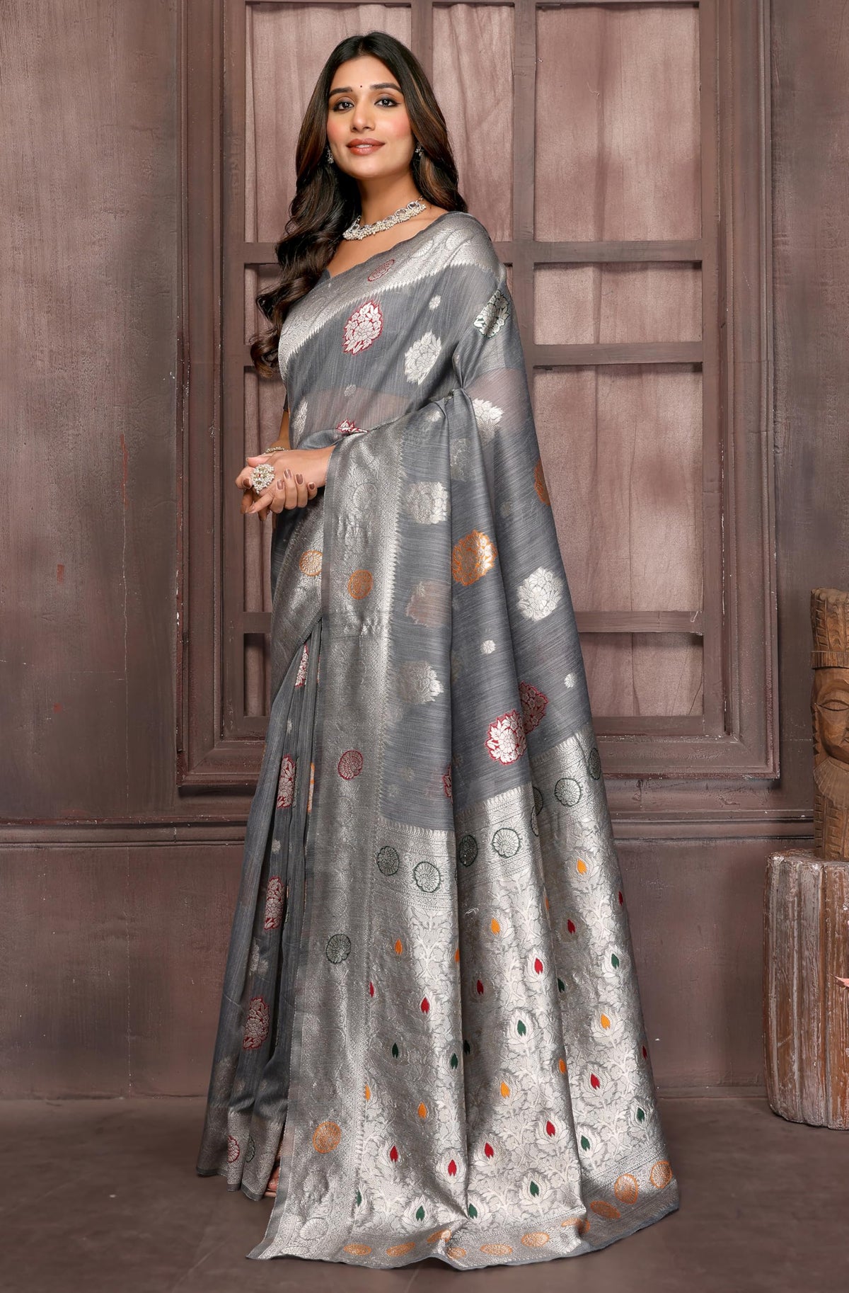 Vasthrlay Cotton Classic Saree with decorative traditional design