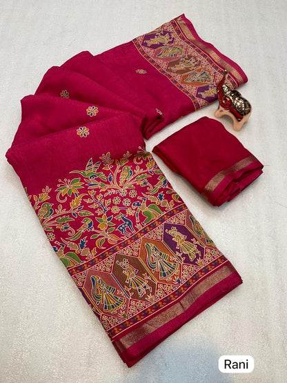 Vasthrlay Silk Dark Blue Saree with decorative Traditional design