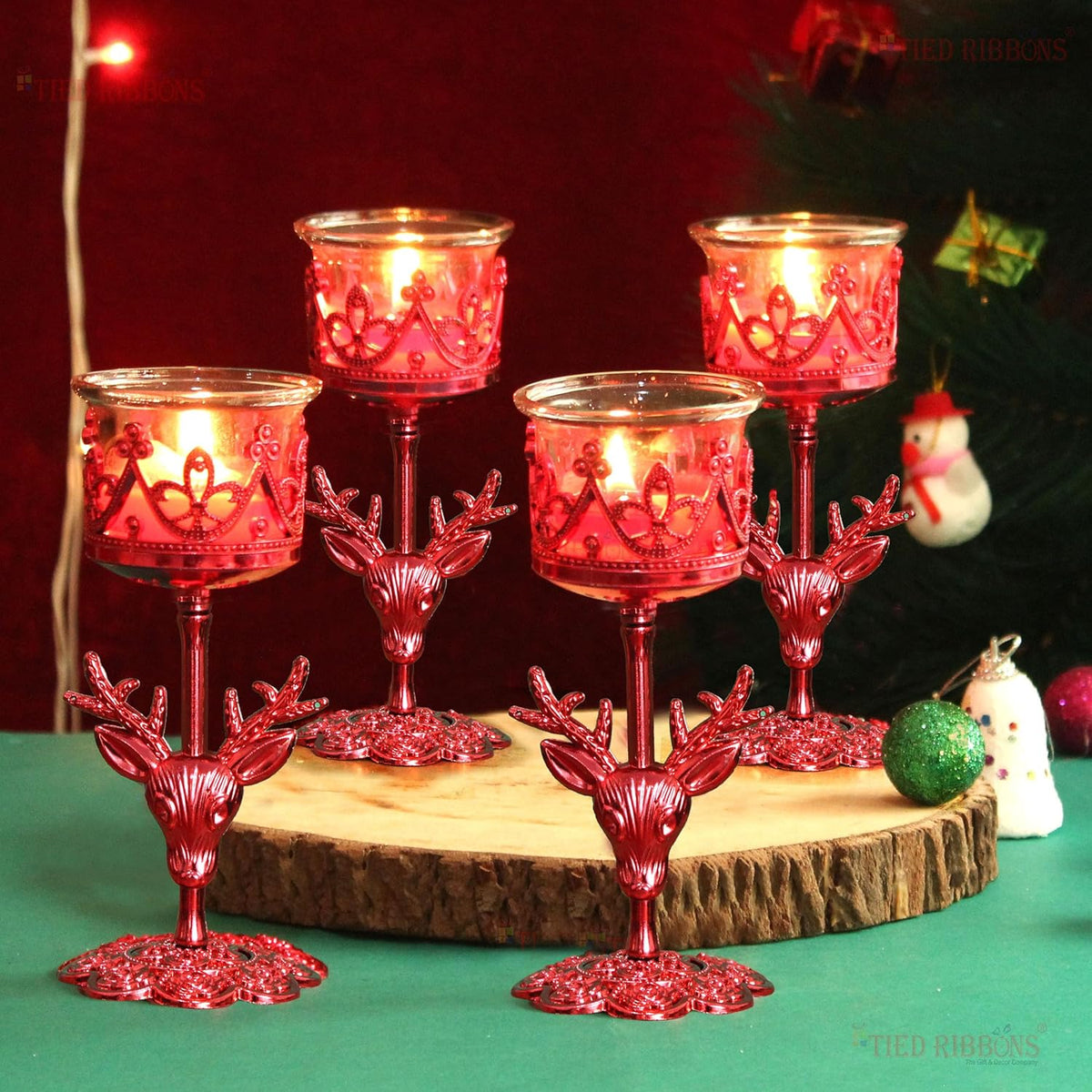 TIED RIBBONS Set of 4 Christmas Candle Holder