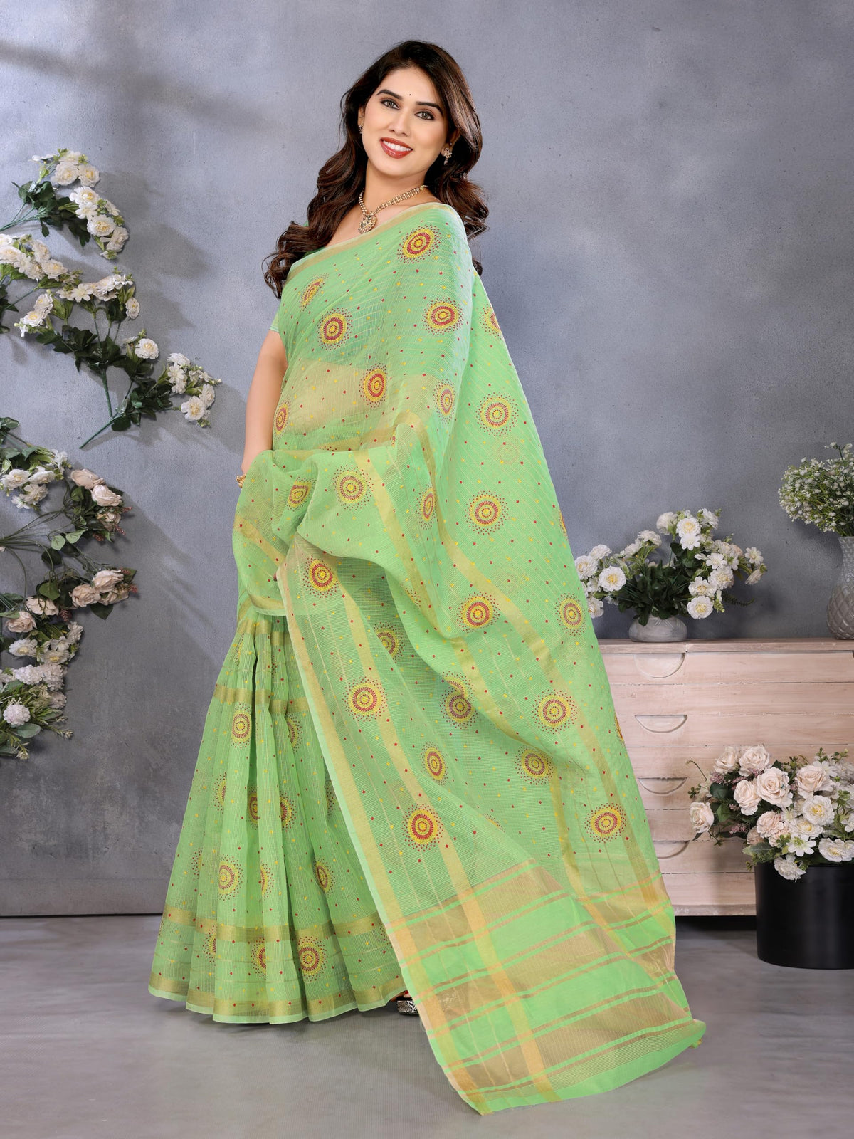 Vasthrlay Ethnic Pink Saree with decorative traditional design