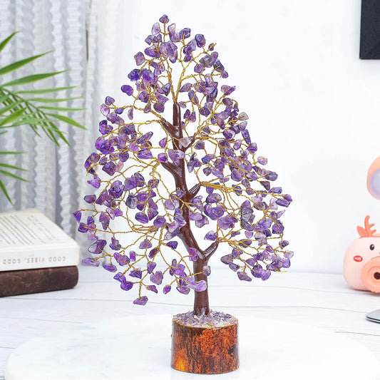 Amethyst Tree With Golden Wire And 650 Beads - PUSHMYCART