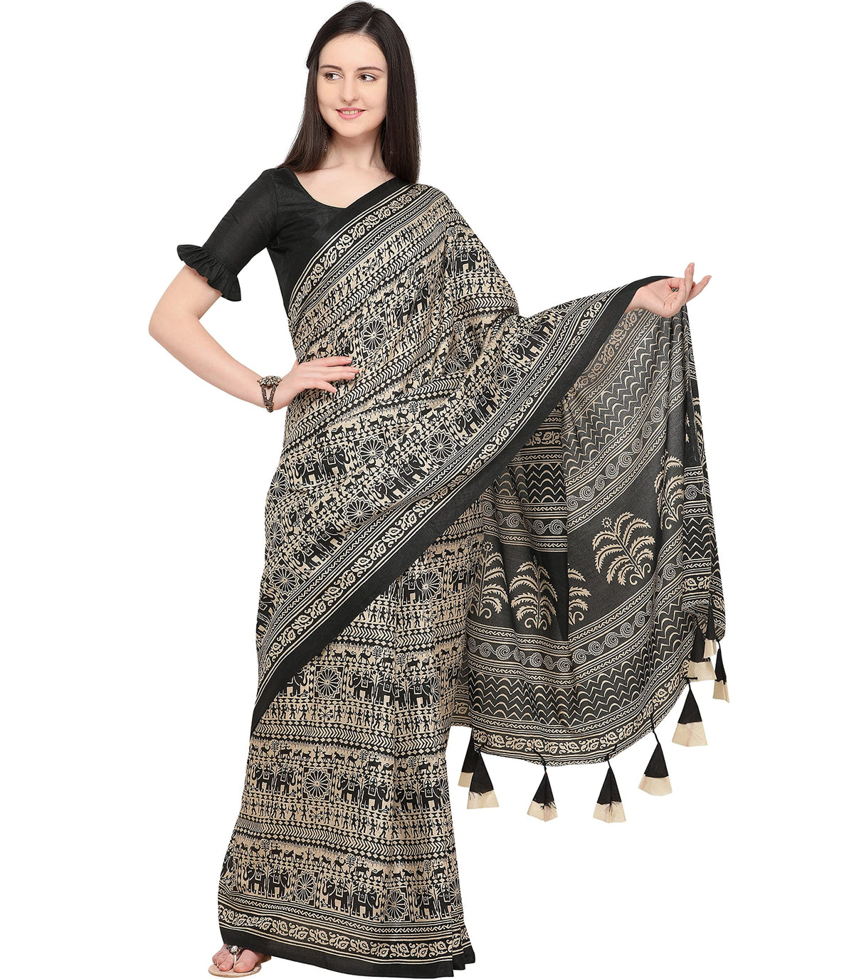 Vasthrlay Beige Ethnic Traditional Saree for festive ethnic occasions