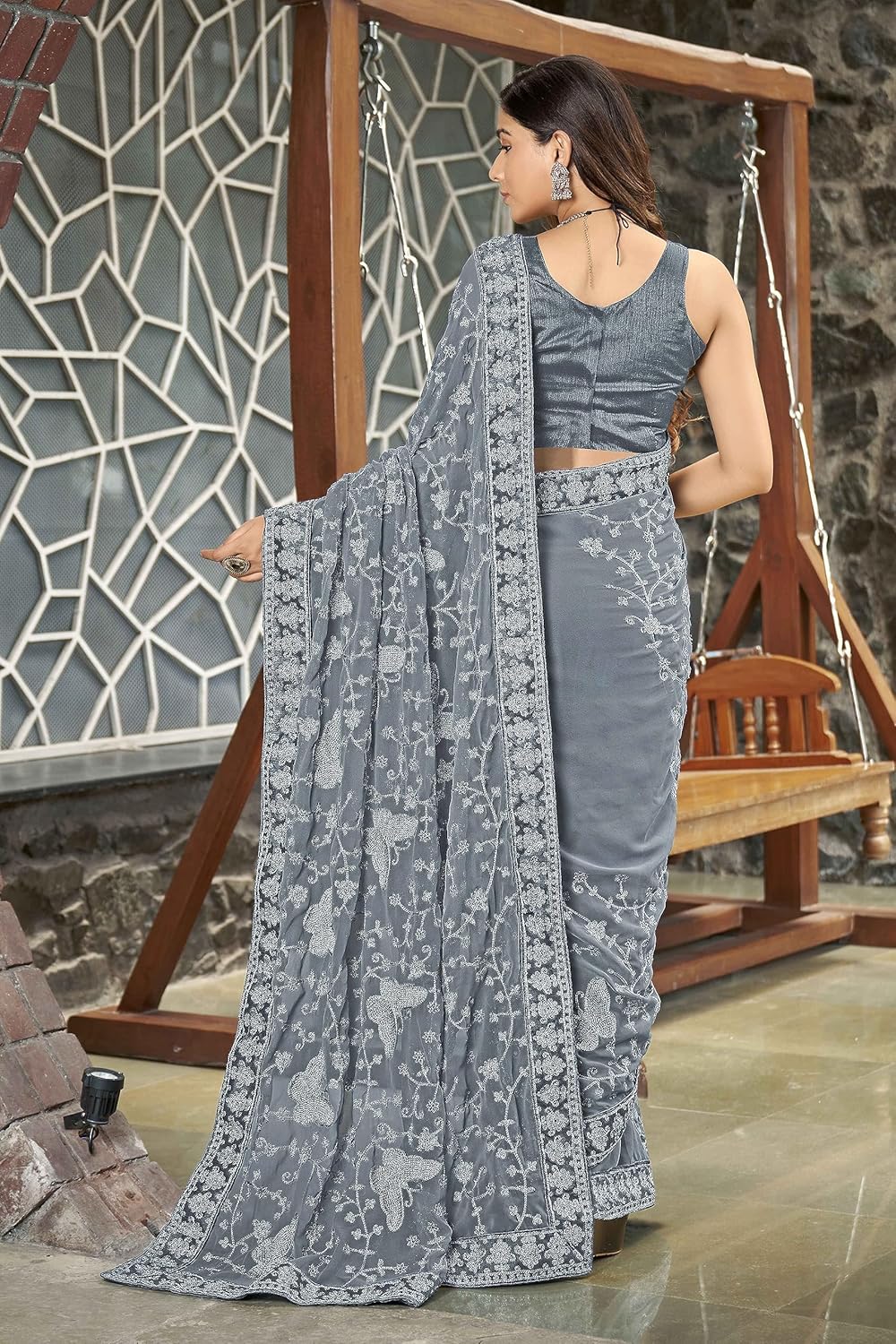 Vasthrlay Embroidery Saree in Black with refined ethnic appeal