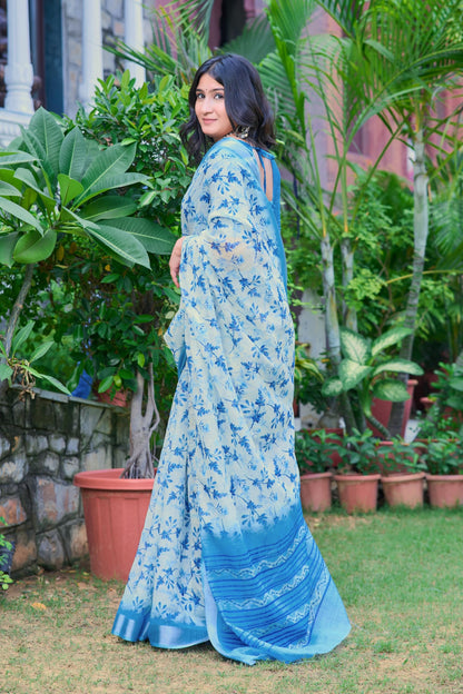 Vasthrlay Sky Blue Traditional Saree for wedding and party wear styling