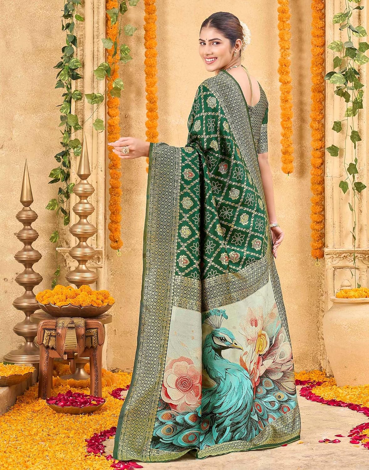 Vasthrlay Cream Womens saree for ceremony and occasion wear