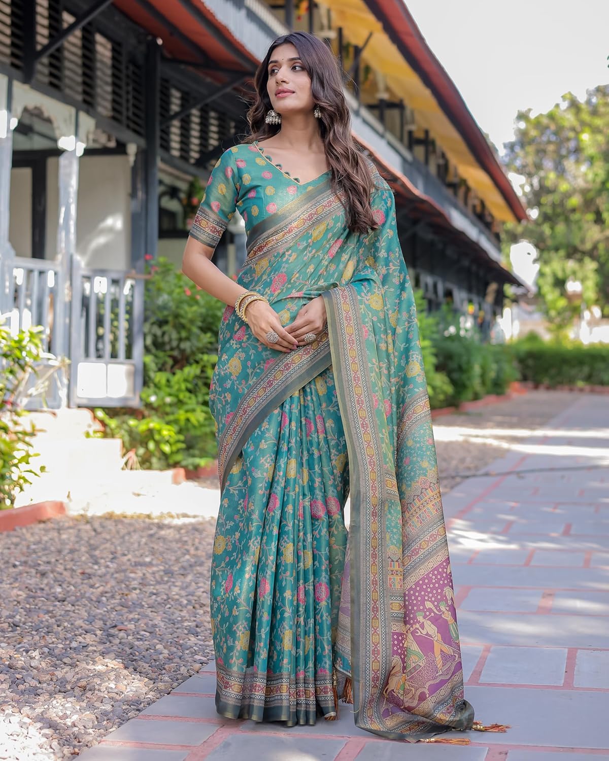 Vasthrlay Turquoise Saree with elegant handloom and traditional styling