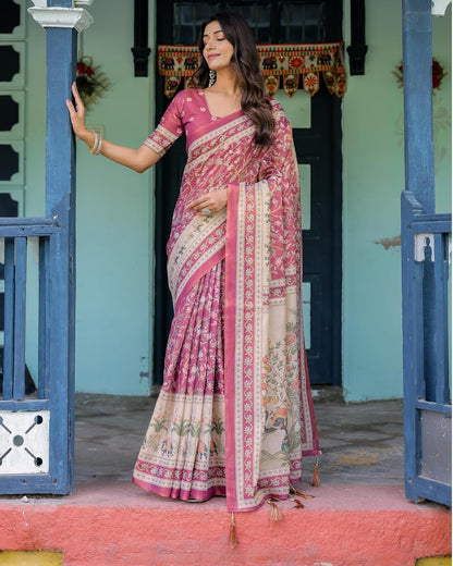 Vasthrlay Cotton Turquoise Saree with decorative traditional design