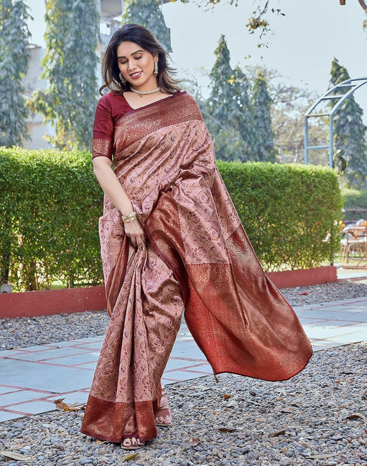 Vasthrlay Maroon Ethnic Wear with elegant banarasi kanjivaram styling