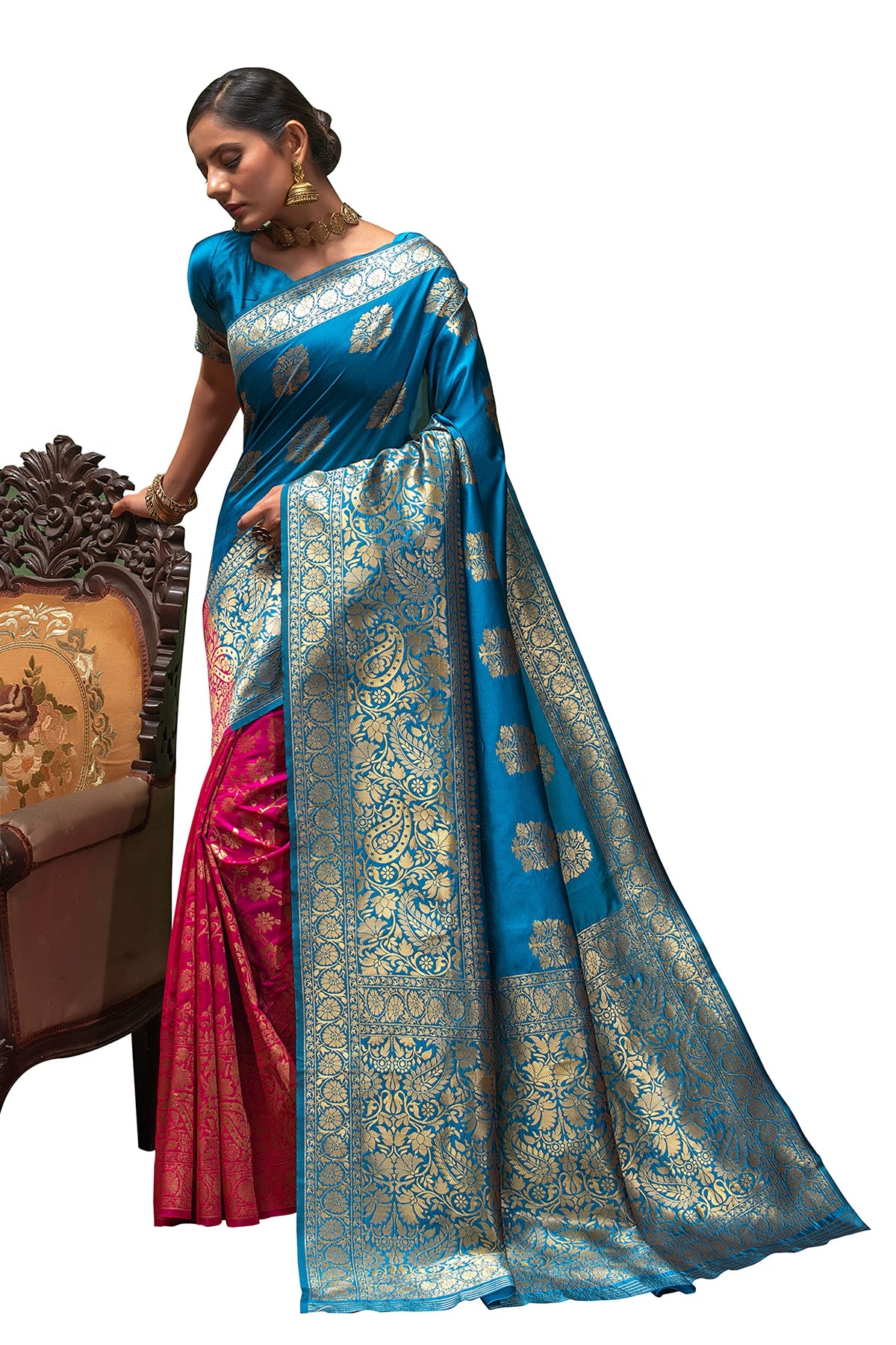 Vasthrlay Magenta Banarasi Traditional Saree for festive ethnic occasions