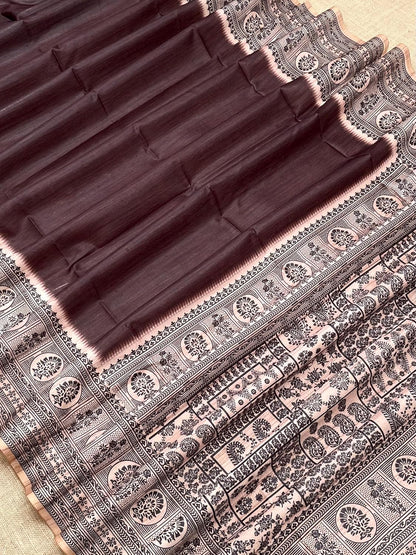 Vasthrlay Classic Kalamkari Saree with elegant Tussar styling