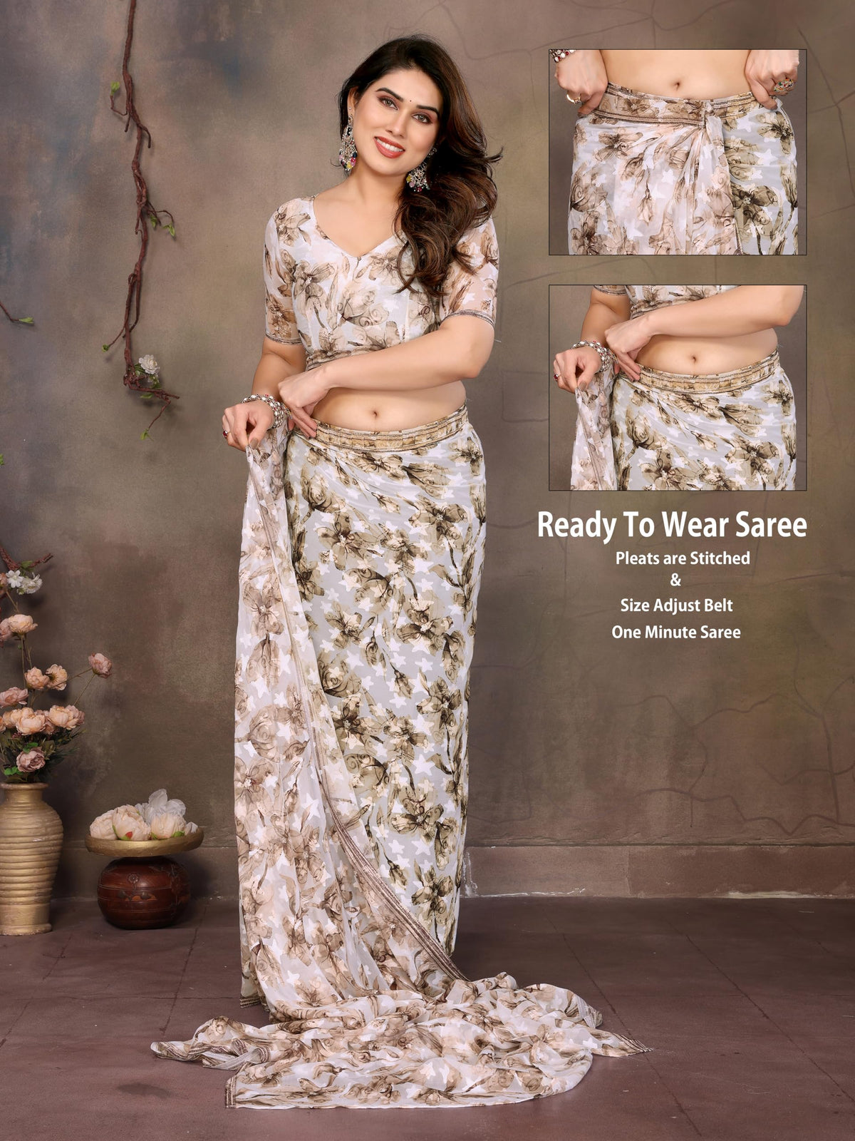 Vasthrlay Brown Traditional Saree with elegant ethnic styling
