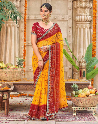 Vasthrlay Red saree with Embroidery styling and Georgette look