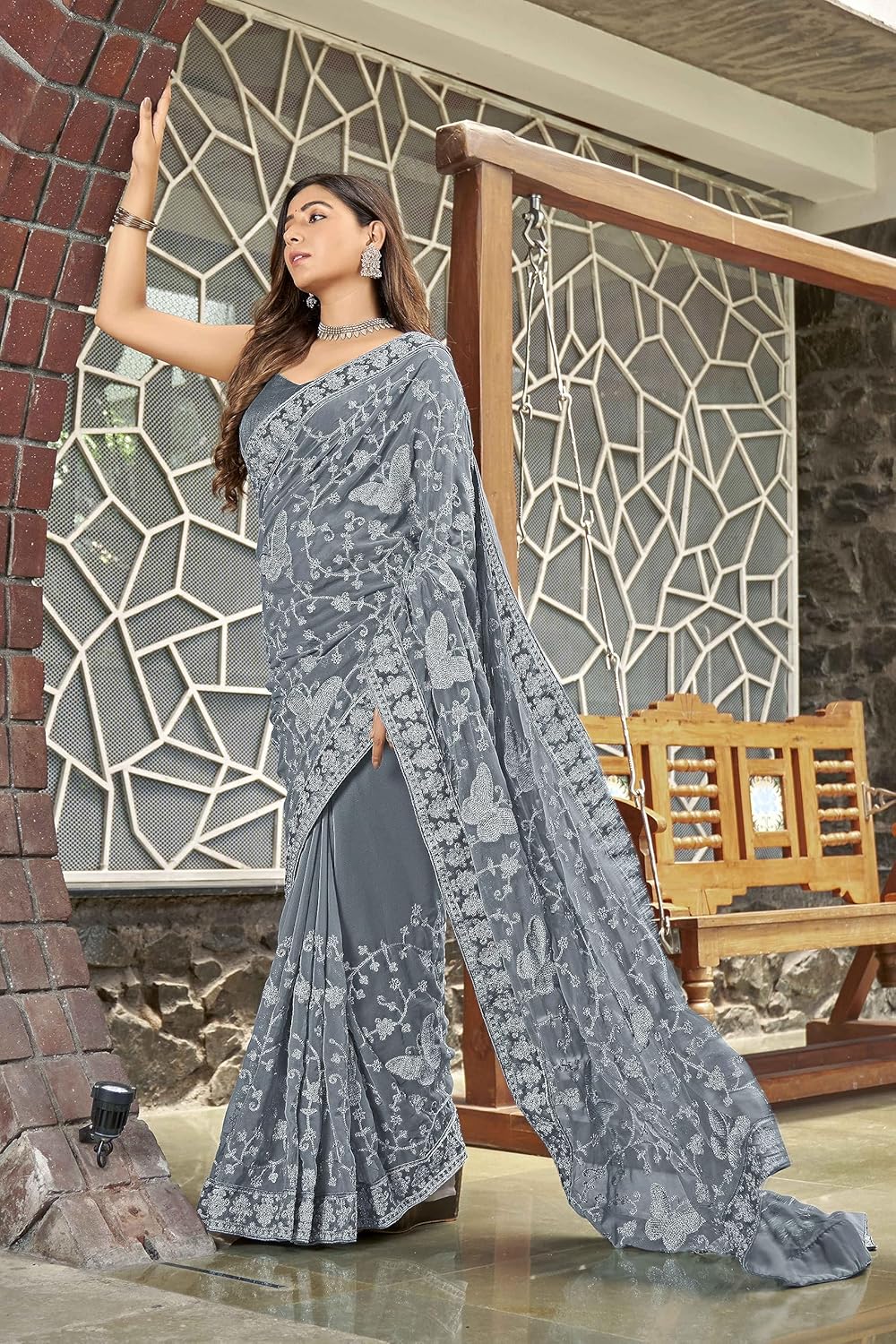 Vasthrlay Ethnic Black Saree with decorative Embroidery design
