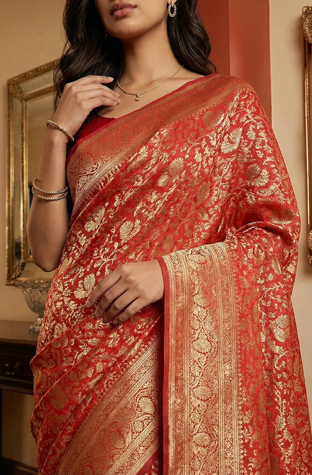 Vasthrlay Floral Saree in Classic with refined jacquard ethnic appeal