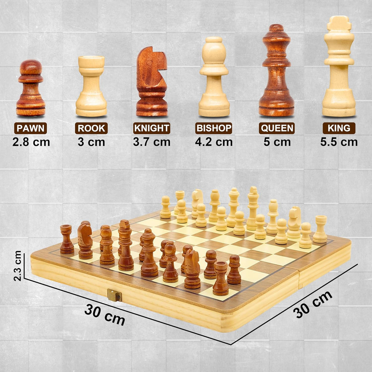 VGRASSP Foldable Wooden Magnetic Chess Board Set 12 Inch