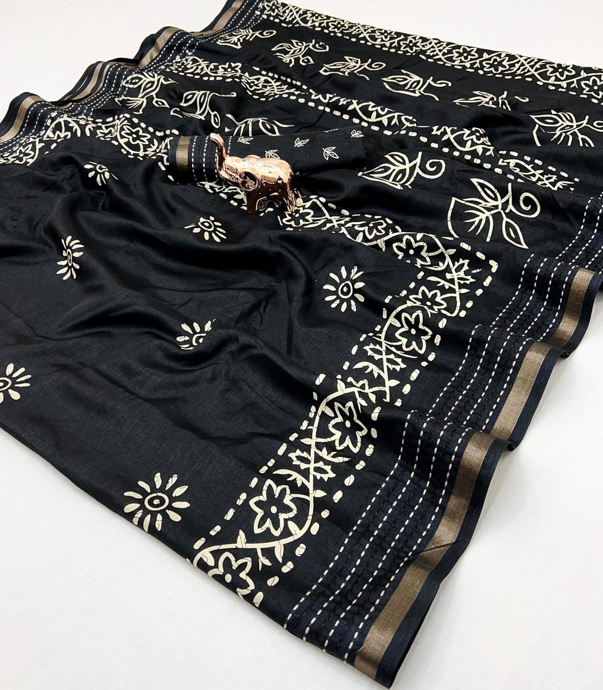 Vasthrlay Classic Floral Saree with elegant Tussar styling