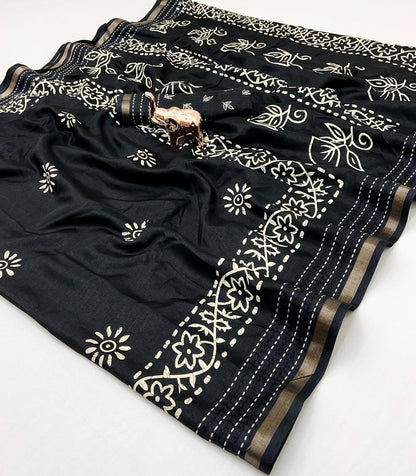 Vasthrlay Classic Floral Saree with elegant Tussar styling