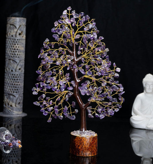 Amethyst Tree With Golden Wire And 650 Beads - PUSHMYCART