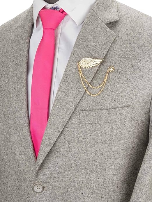 Knighthood Golden Stone Wing Brooch with Hanging Chain for Men