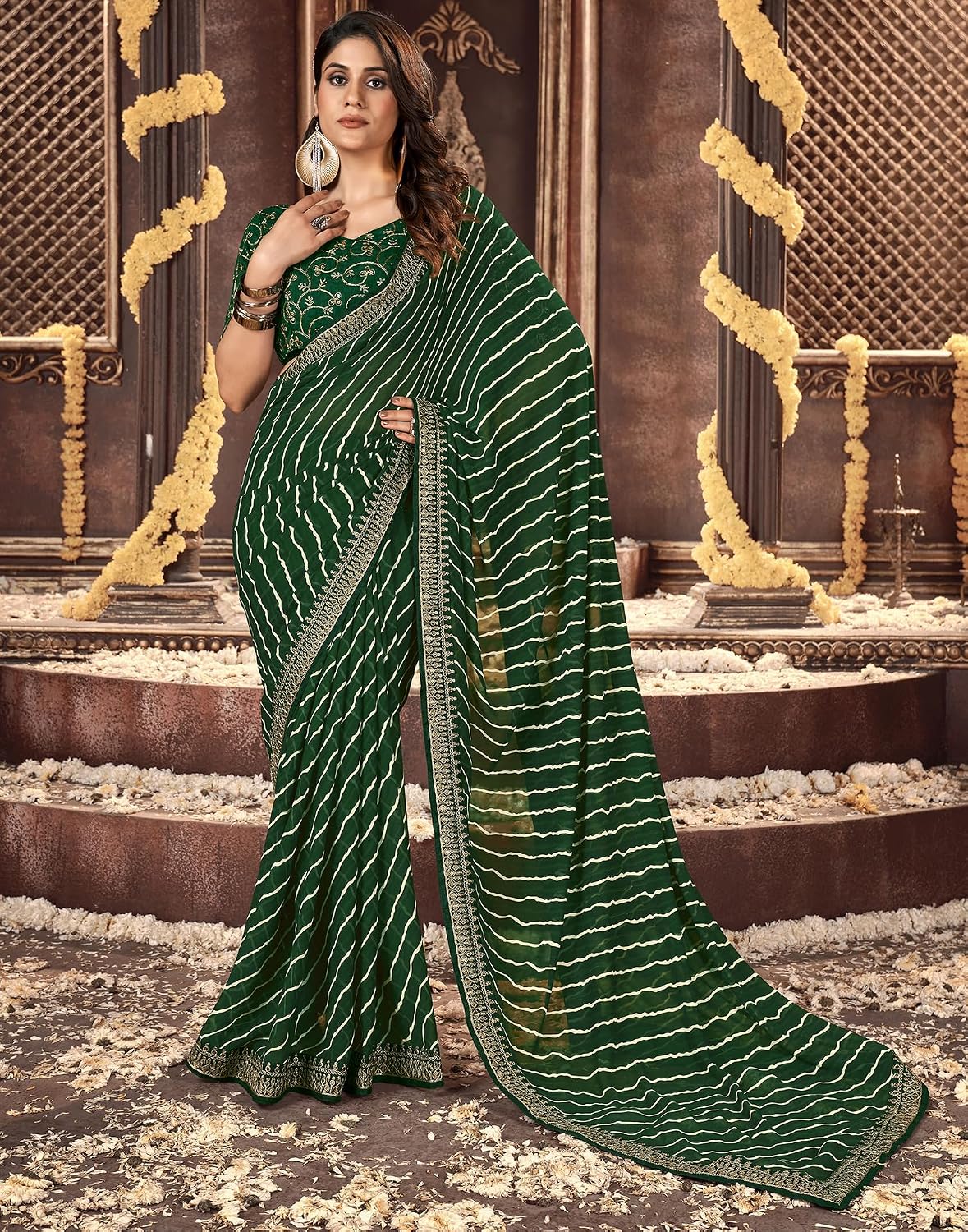 Vasthrlay Blue saree with Leheriya styling and Georgette look