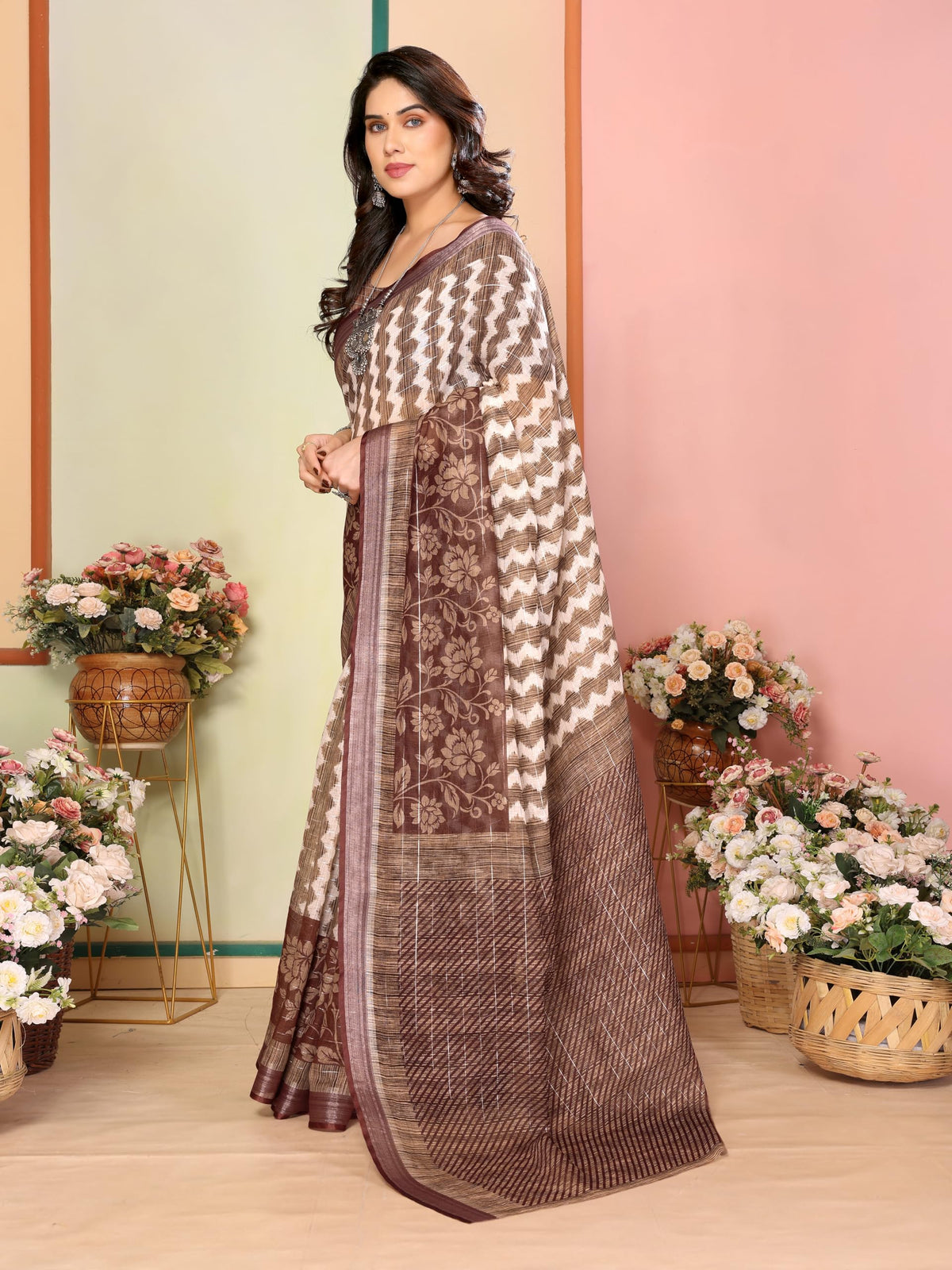 Vasthrlay Brown Traditional Saree for wedding and party wear styling
