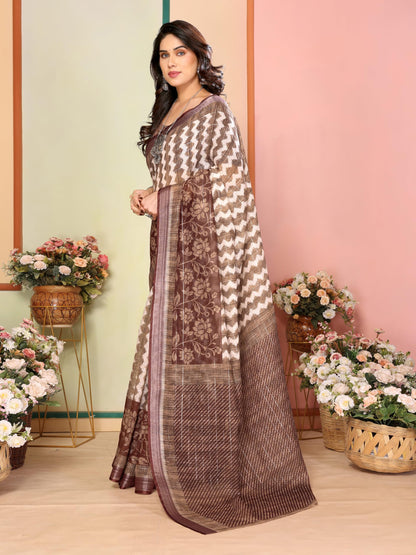 Vasthrlay Brown Traditional Saree for wedding and party wear styling