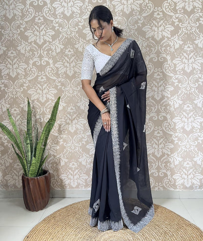 Vasthrlay Georgette Classic Saree with decorative Embroidered design