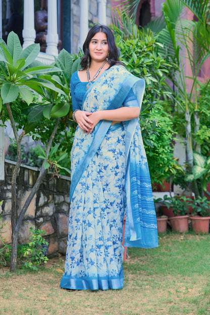 Vasthrlay Sky Blue Traditional Saree with elegant ethnic styling