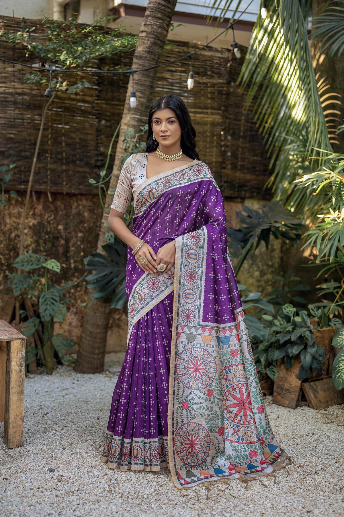 Vasthrlay Madhubani Print Saree in Classic with refined ethnic appeal