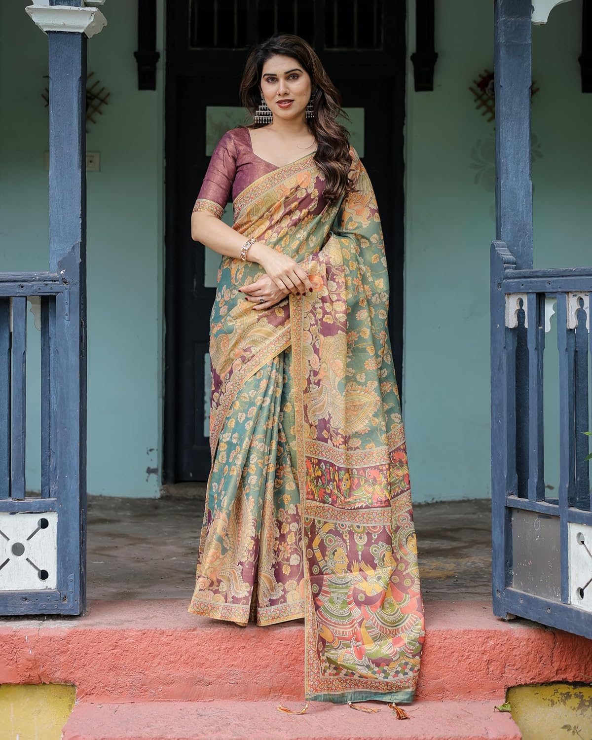 Vasthrlay Turquoise Traditional Saree for wedding and party wear styling