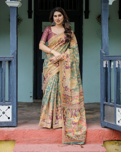 Vasthrlay Turquoise Traditional Saree for wedding and party wear styling