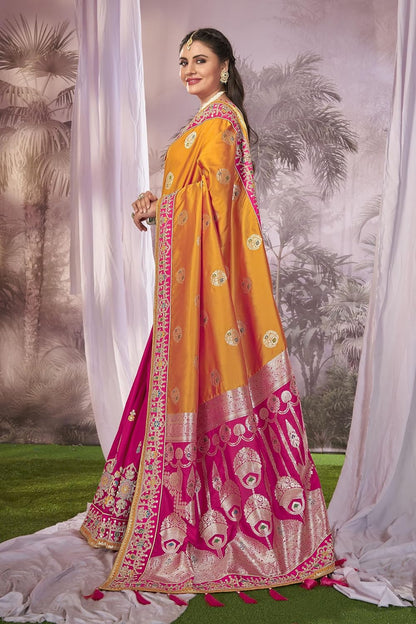 Vasthrlay Yellow Traditional Saree with elegant Ethnic styling