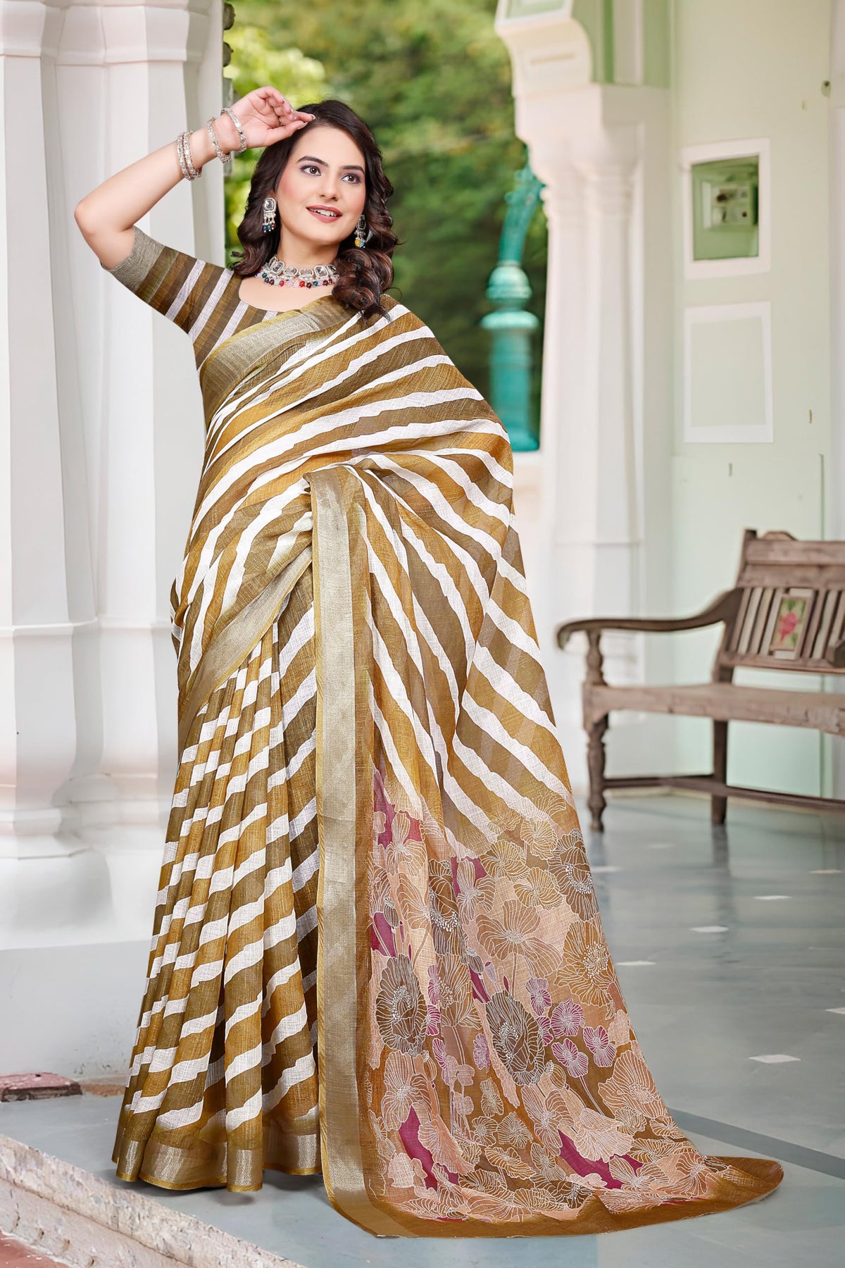 Vasthrlay Ethnic Brown Saree with decorative traditional design